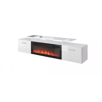 TV spintelė Cama Meble ROVA su elektriniu židiniu 190x37x48 cm balta / blizgi balta