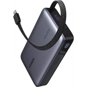 Išorinė baterija UGREEN PB550 20 000 mAh 67 W PD su 1×USB-A, 1×USB-C ir įmontuotu USB-C laidu, išmanusis ekranas (55996B)