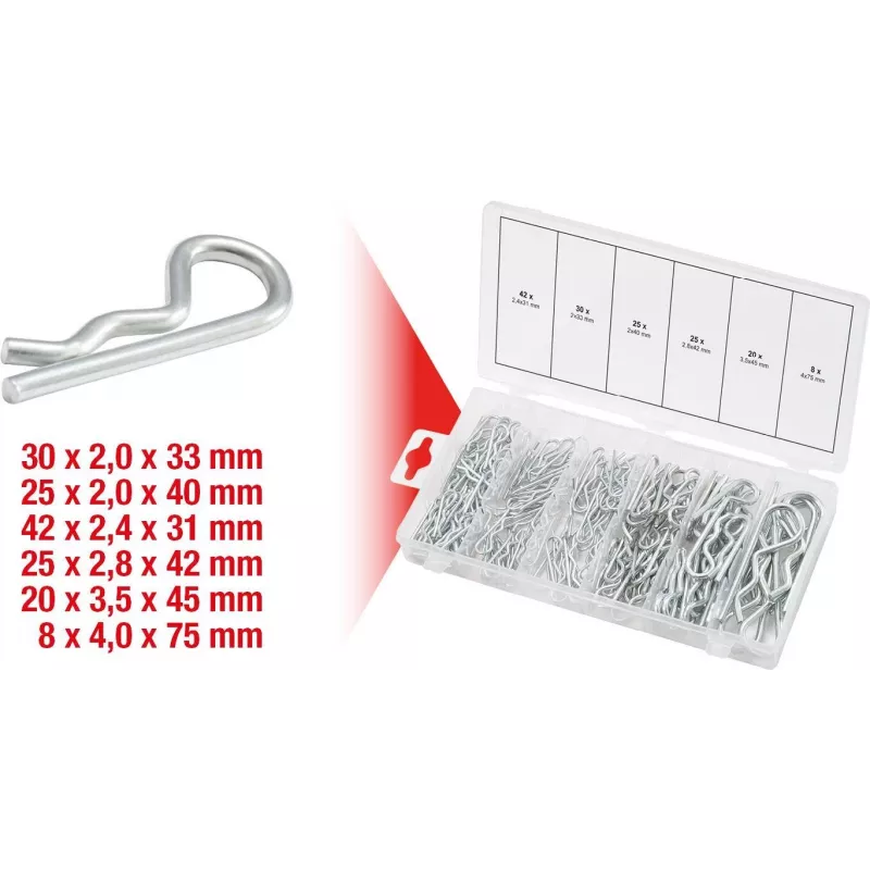 Fender Pins set KS Tools 970.0060 — 150 vnt., diametrai 1,8×33 iki 3,9×75 mm