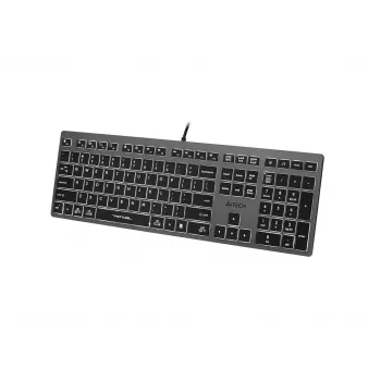 Laidinė A4Tech klaviatūra FX60H USB QWERTY — viso dydžio 100%, baltai apšviesta, pilka, USB šakotuvas