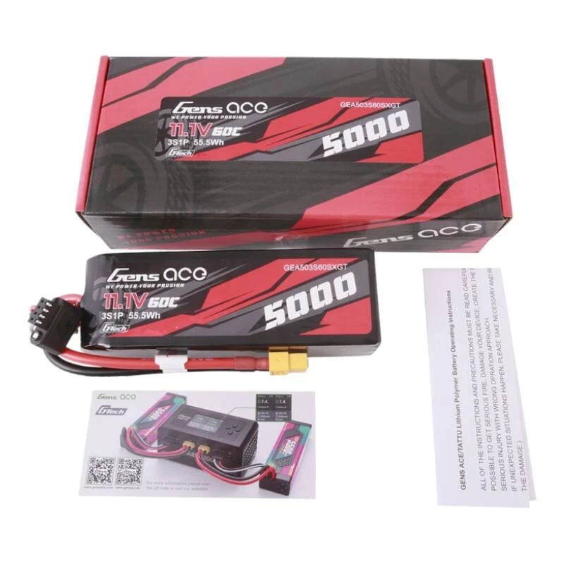 Gens ace G-Tech 5000mAh 11.1V 60C 3S1P Short-Size Lipo su XT60 kištuku