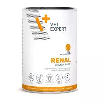 Šlapias šunų ėdalas VETEXPERT Renal Chicken 400 g — veterinarinė dieta šunims, turintiems inkstų sutrikimų, suaugusiems, 77% drėgmės, 6,3% baltymų