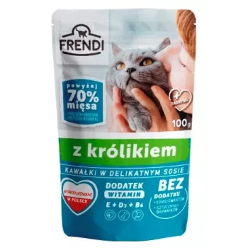 Šlapias kačių maistas Frendi Pieces padaže su triušiena — 100 g pakuotė