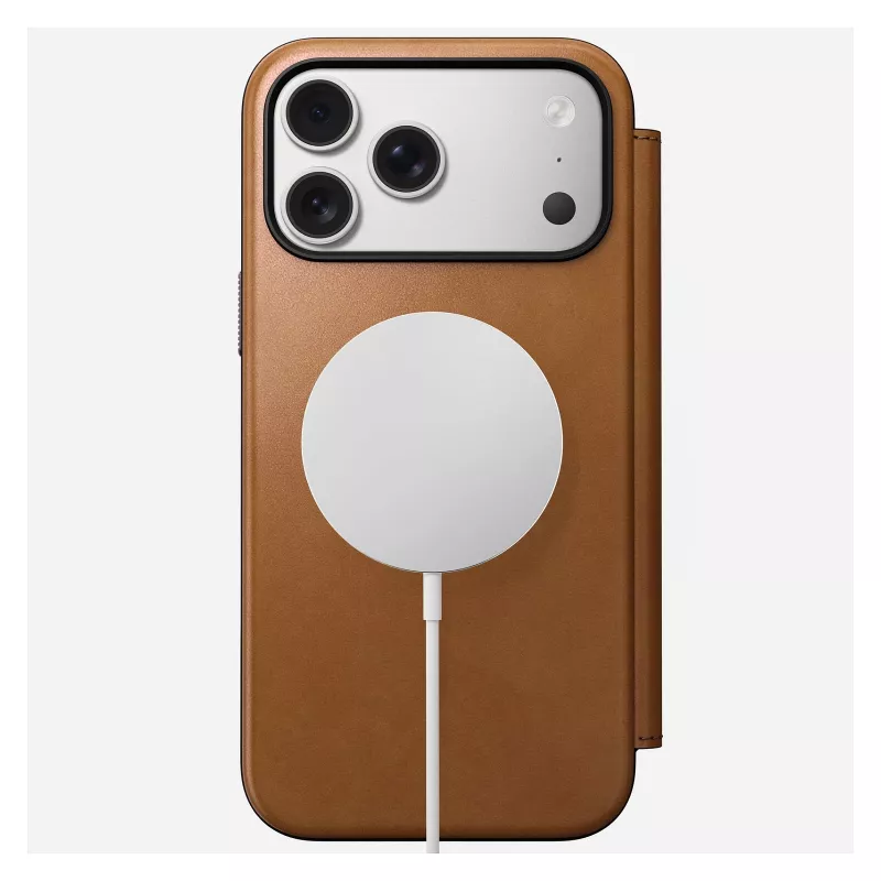 Mobiliojo telefono dėklas Nomad Modern Leather Folio, skirtas iPhone 17 Pro Max — ruda, tinka iki 17,5 cm (6,9 col.) ekranui, 4 kortelių kišenės