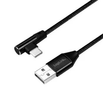 LogiLink - USB laidas - USB-C (V) kampuotas į USB (V) tiesus - USB 2.0 - 5 V - 3 A - 1 m - juodas