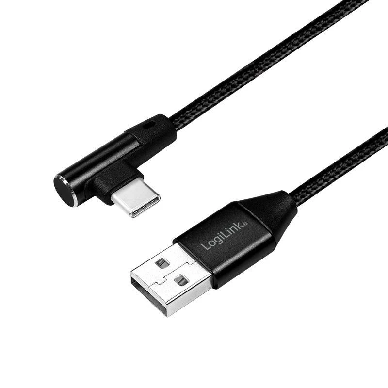 LogiLink - USB laidas - USB-C (V) kampuotas į USB (V) tiesus - USB 2.0 - 5 V - 3 A - 1 m - juodas
