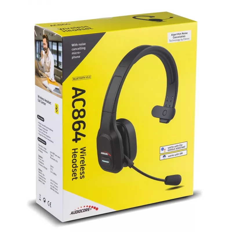 Audiocore 74452 Bluetooth ausinės su mikrofonu, triukšmo slopinimas, skambučiai, Call Center, Google Siri, biurui, belaidės