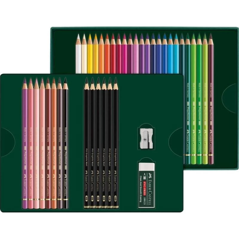 Aliejiniai pieštukai Faber-Castell Polychromos & Pitt Graphite Matt rinkinys 38 vnt. Įvairiaspalvis