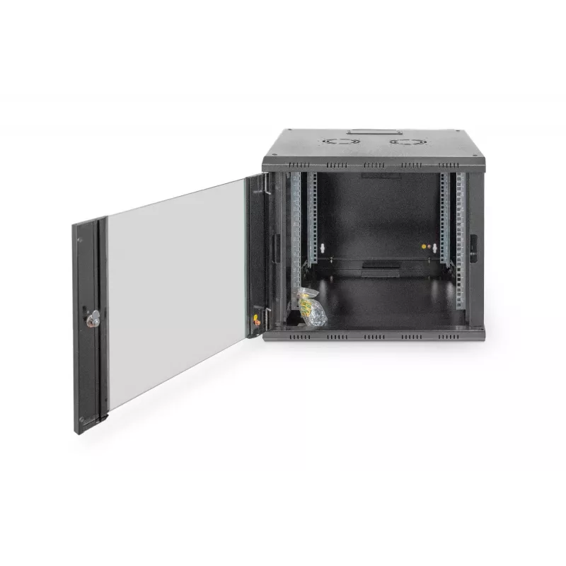 DIGITUS Professional Unique DN-19 09U-6/6-SW - spinta - tinklo spinta - tinkama montuoti ant sienos - juoda, RAL 9005 - 9U - 48,3 cm (19) (DN-19 09U-6/6-SW)
