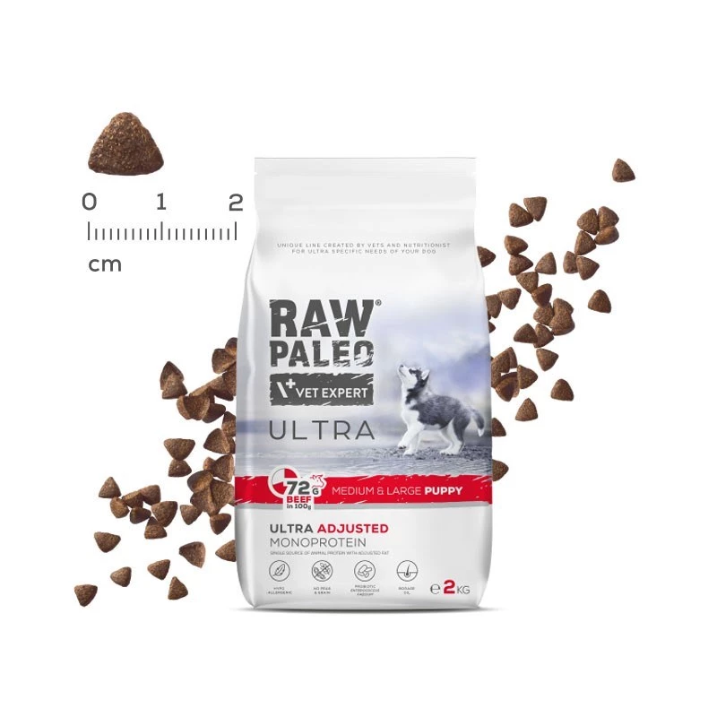 RAW PALEO Ultra Medium&Large Puppy Beef - sausas ėdalas šuniukams - 10 kg