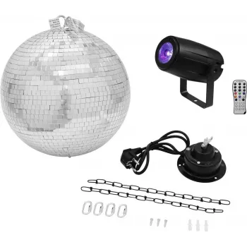 LED disko rutulio rinkinys EUROLITE 20000562 — 30 cm veidrodinis rutulys su varikliu ir integruotu LED apšvietimu