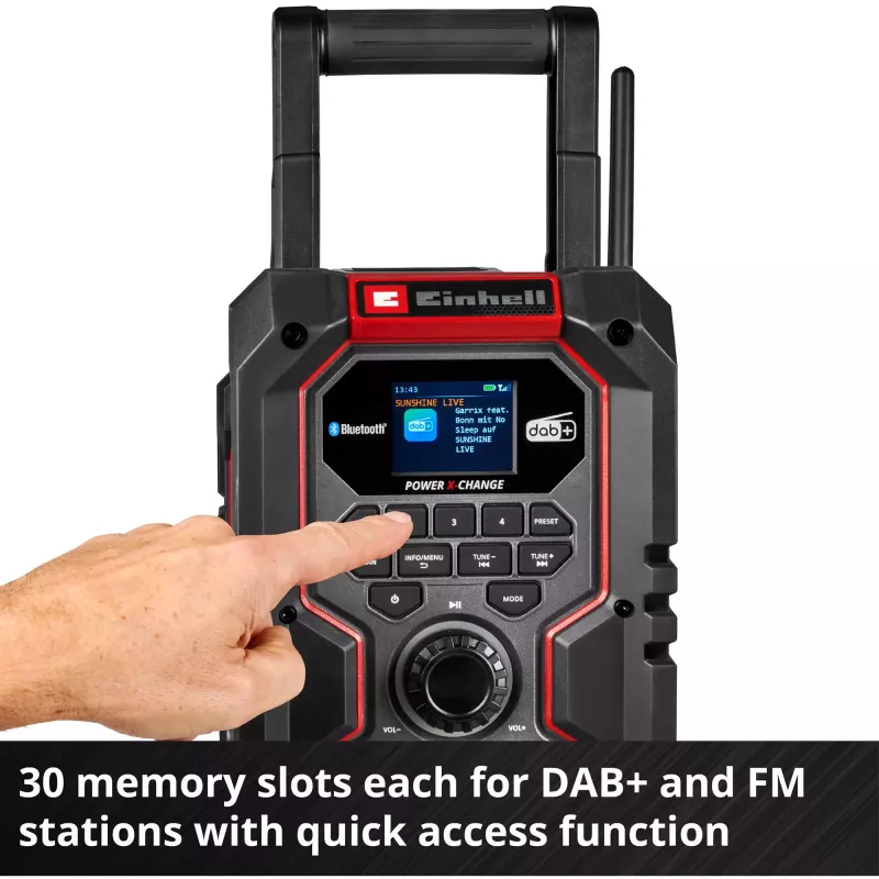 Nešiojamas radijas EINHELL TE-CR 18 Li DAB+ FM Bluetooth USB, maitinamas baterijomis (suderinamas su TE-CR 18 Li)