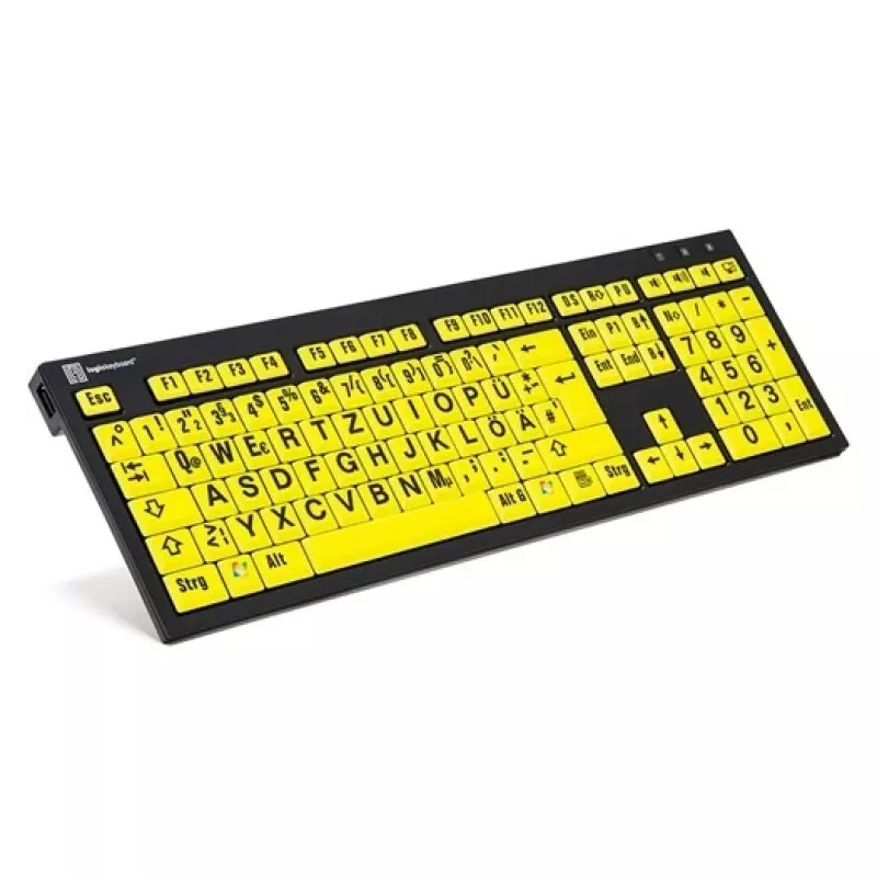 Klaviatūra Logickeyboard XL Print NERO Office USB QWERTZ vokiška juoda geltona