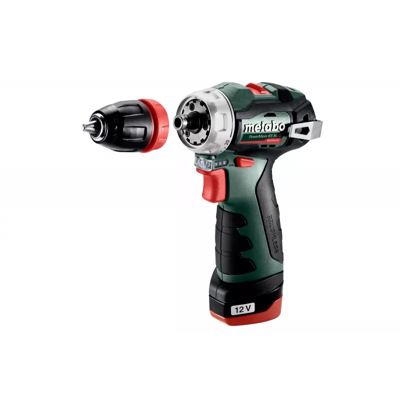 Pistolinės rankenos grąžtas Metabo PowerMaxx BS BL Q, 12V, 2Ah, 1500 RPM, 900g
