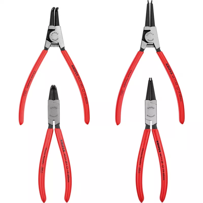 Knipex žiedinių fiksatorių replių rinkinys 4 vnt. sulankstomame dėkle 19–60 mm