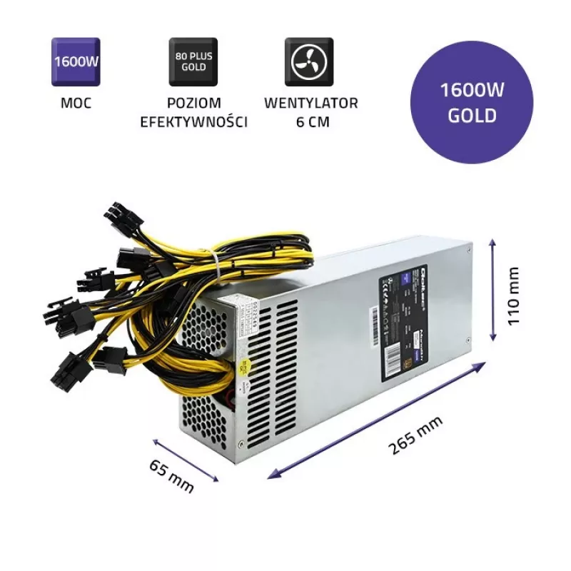 Qoltec 50177 PCI-E maitinimo blokas Smart 1600W | 80 Plus Gold - duomenų gavyba