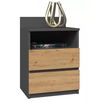 Naktinis staliukas top e shop M1 ANTRACYT/ARTISAN, ąžuolas, 2 stalčiai, 400×320×590 mm