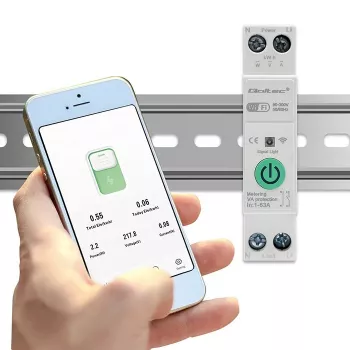 DIN bėgelio WiFi relė QOLTEC 50881 — tinklo perjungimo relė 63A elektros instaliacijoms