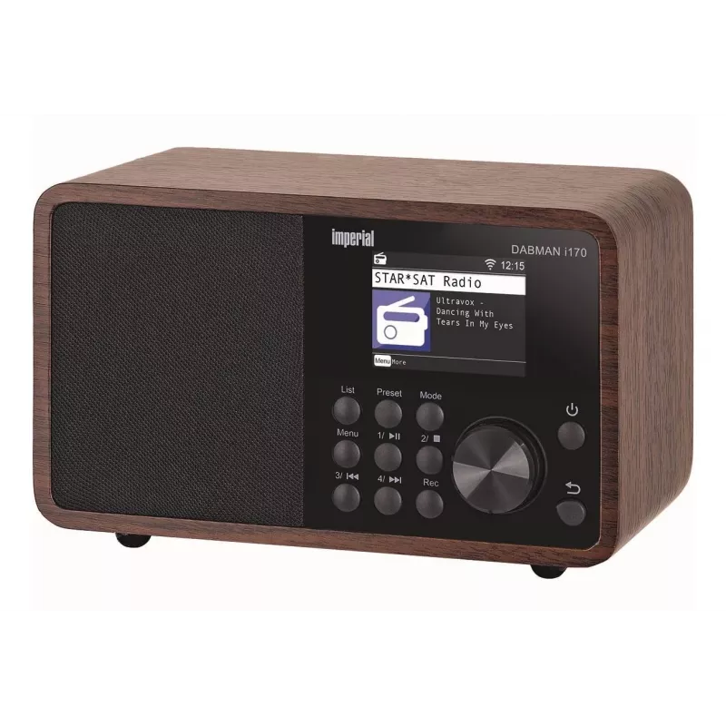 Nešiojamasis DAB+ radijas Imperial DABMAN i170 — FM/DAB+ imtuvas, 10 W RMS, 2,4 colio ekranas, 3,5 mm, USB-A, juoda/medžio spalva