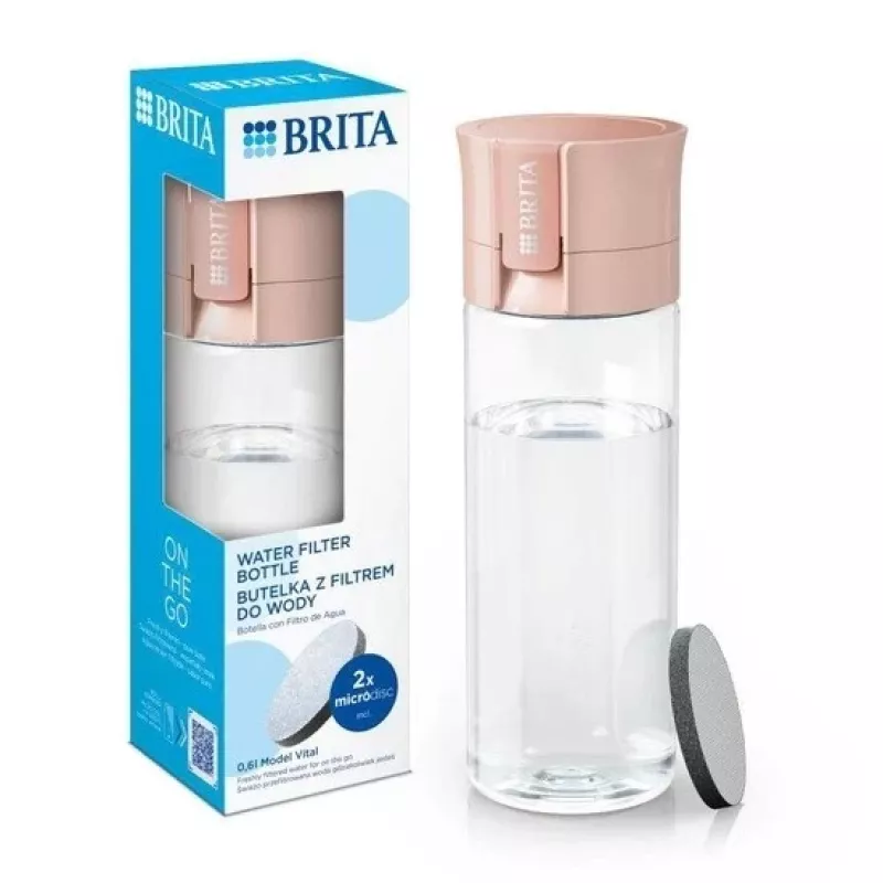 Filtravimo butelis BRITA Vital persikų spalvos 600 ml su BRITA MicroDisc filtrais (5 diskai)