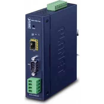 Planet pramoninis RS-232 -422 -485 į IP keitiklis - 1x COM - 1x 100Base-FX -SFP - 9-48VDC - -40-+75