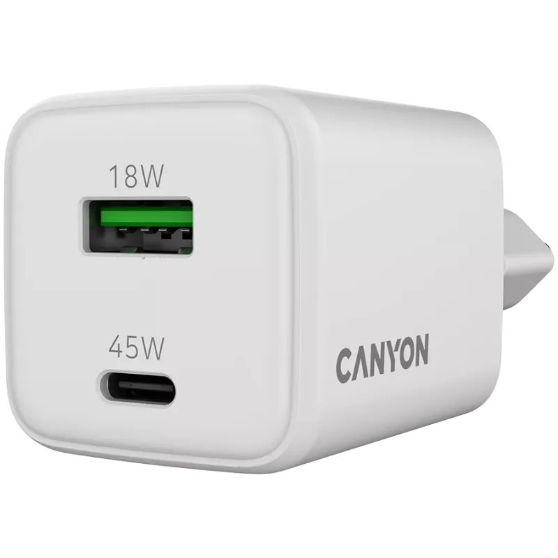 Įkroviklis Canyon CU45AC 45W universalus baltas greito krovimo kintamosios srovės vidaus