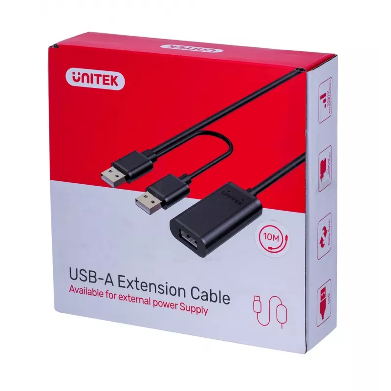 UNITEK Y-278 USB kabelis USB 2.0 10 m 2 x USB A USB A juodas