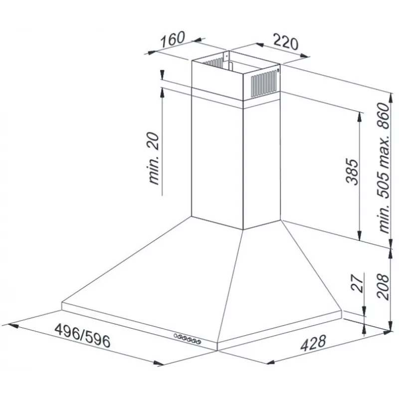 Virtuvės gartraukis MAAN VELA 2 50 satin, 496 mm, 3 greičiai, 315 m³/h, plieninis korpusas