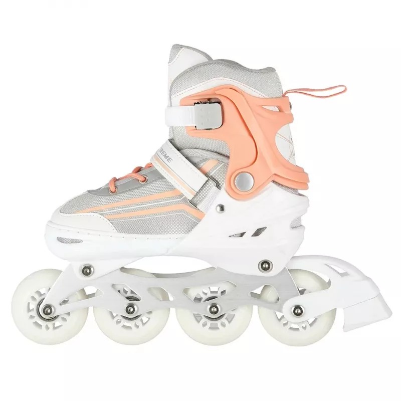 Nils Extreme NH18190 2IN1 riedučiai INLINE WHITE/PINK DYD. S (29-33) su keičiamomis ledo ritulio pačiūžomis