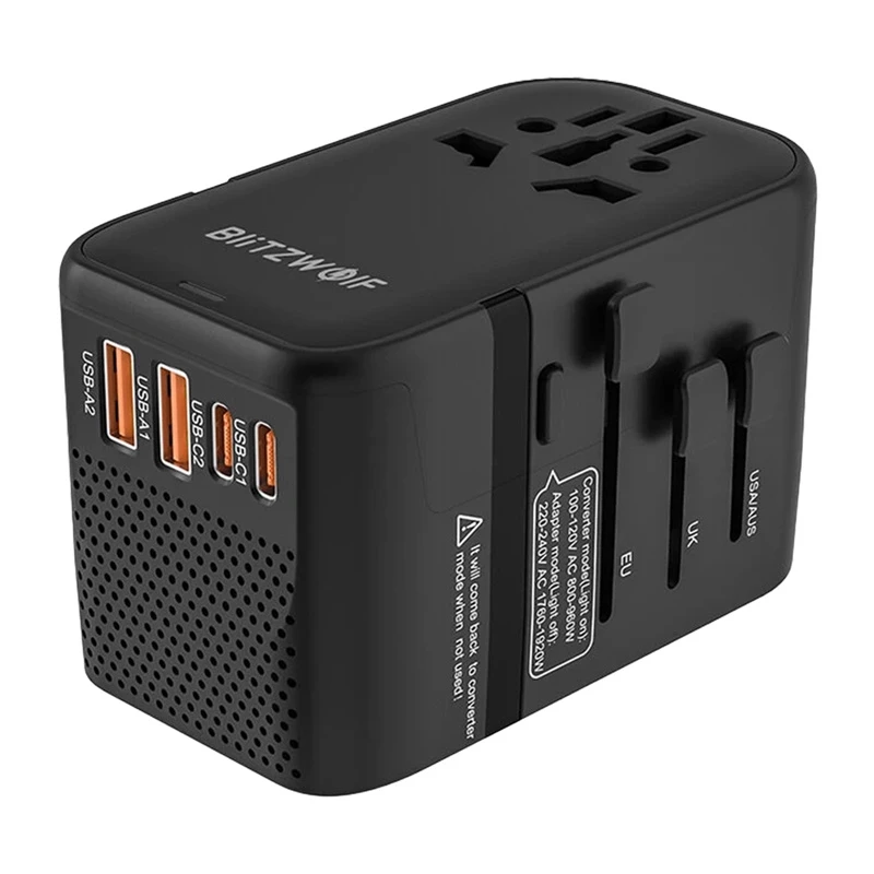Keliautojų adapteris „BlitzWolf BW-TA3“ universalus kištukas su USB prievadais – kelių regionų kelioninis maitinimo adapteris