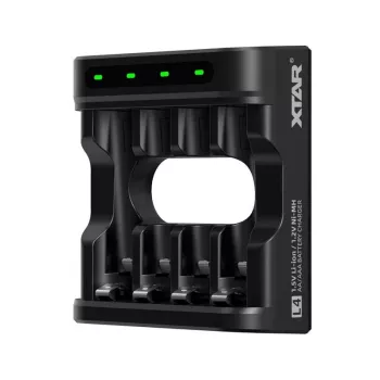 Baterijų įkroviklis XTAR 4 lizdų AA/AAA (Li-ion, NiMH) USB-C, LED indikatoriai, juodas