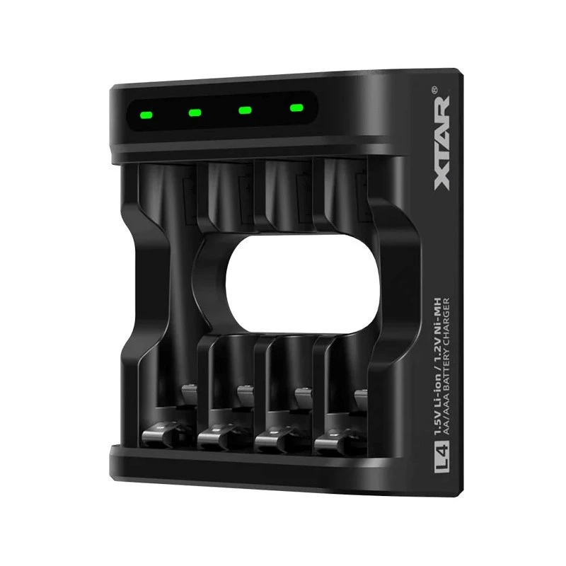 Baterijų įkroviklis XTAR 4 lizdų AA/AAA (Li-ion, NiMH) USB-C, LED indikatoriai, juodas