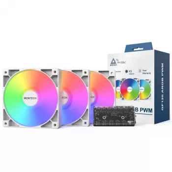 Ventiliatorių rinkinys korpusui Montech GF120 PWM ARGB 3-in-1 — 120 mm PWM ventiliatoriai su ARGB apšvietimu
