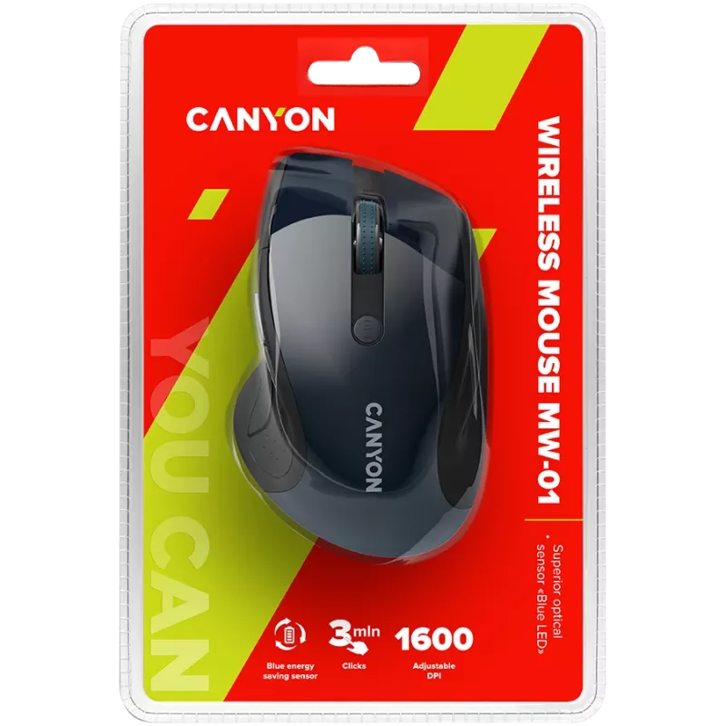 CANYON pelė MW-01 BlueLED belaidė mėlyna pilka