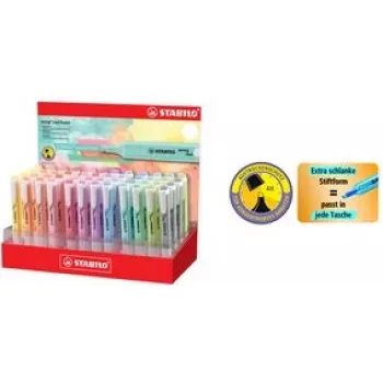 Pieštukas Stabilo Textmarker swing cool Pastel, 48 spalvų displėjus, kaltinis antgalis 1,0–4,0 mm, kišeninis modelis, vienas vienetas