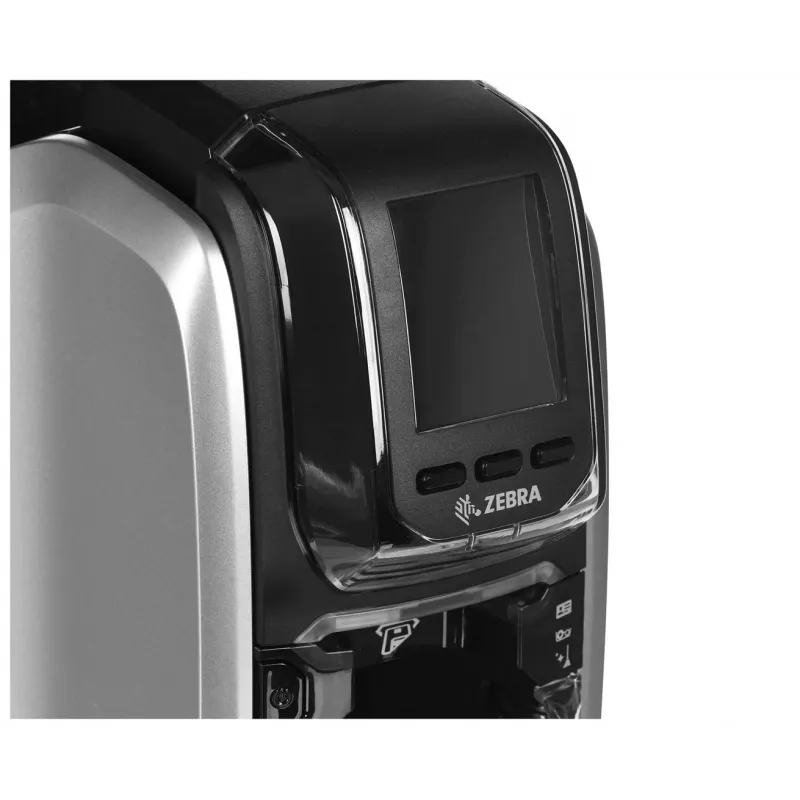 Plastikinių kortelių spausdintuvas Zebra ZC300 — dažų sublimacija/terminis perkėlimas, 300x300 DPI, LCD, 100 lapų įvestis, Ethernet, sidabrinė/juoda