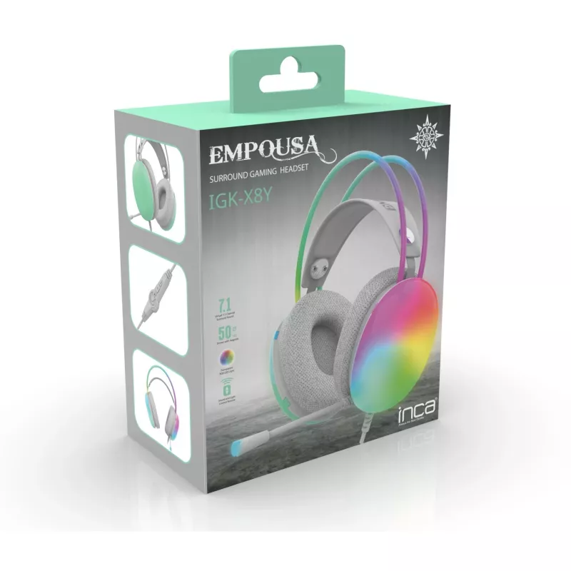 Cian Technology GmbH INCA žaidimų laisvų rankų įranga IGK-X8Y 7.1 USB RGB-LED turkio spalvos - Laisvų rankų įranga