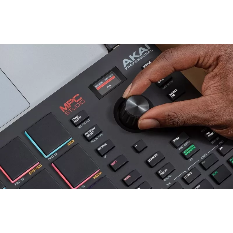 MIDI studijos valdiklis AKAI MPC Studio MK2 su 16 padėklų, LCD, RGB foniniu apšvietimu, USB-MIDI, 305 mm pločio