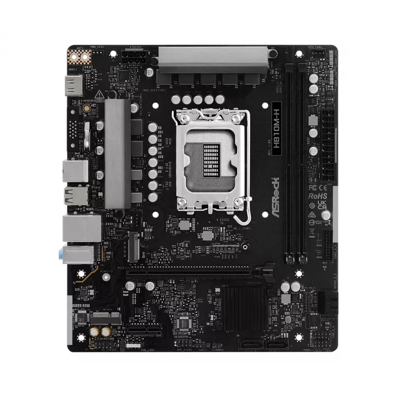 Micro ATX pagrindinė plokštė ASRock H810M-H — Intel H810, LGA 1851 (Socket V1), 2x DIMM DDR5, iki 128 GB, M.2 ir SATA III