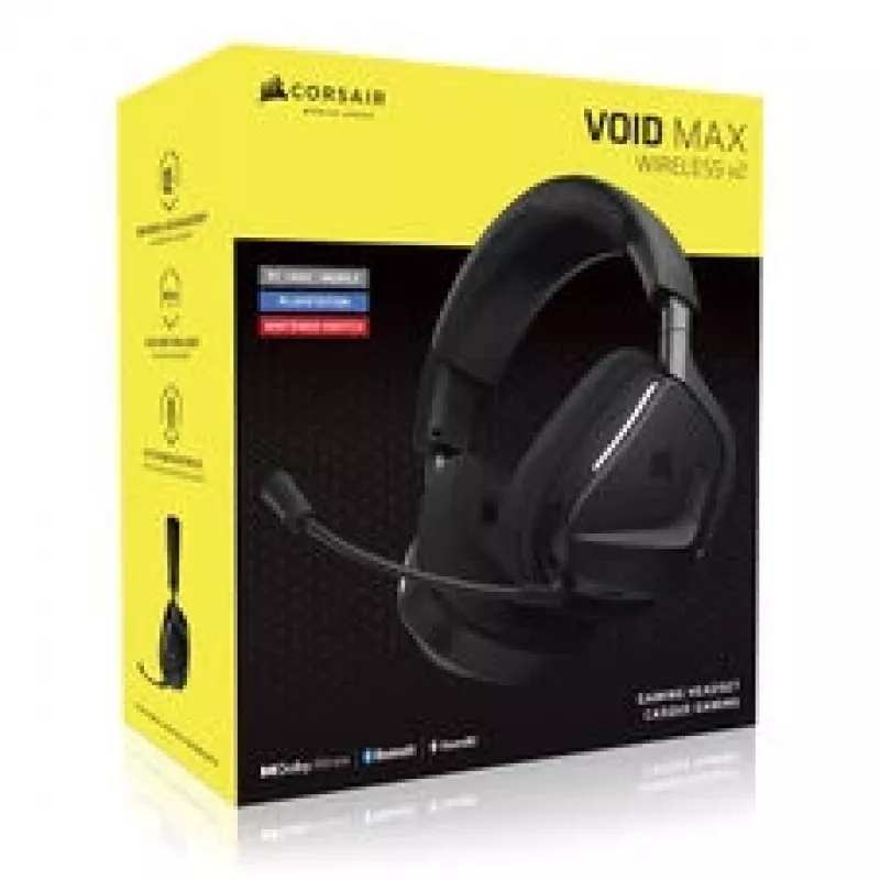 Belaidės žaidimų ausinės CORSAIR VOID V2 MAX — Anglis, RGB apšvietimas, 7.1 erdvinis garsas