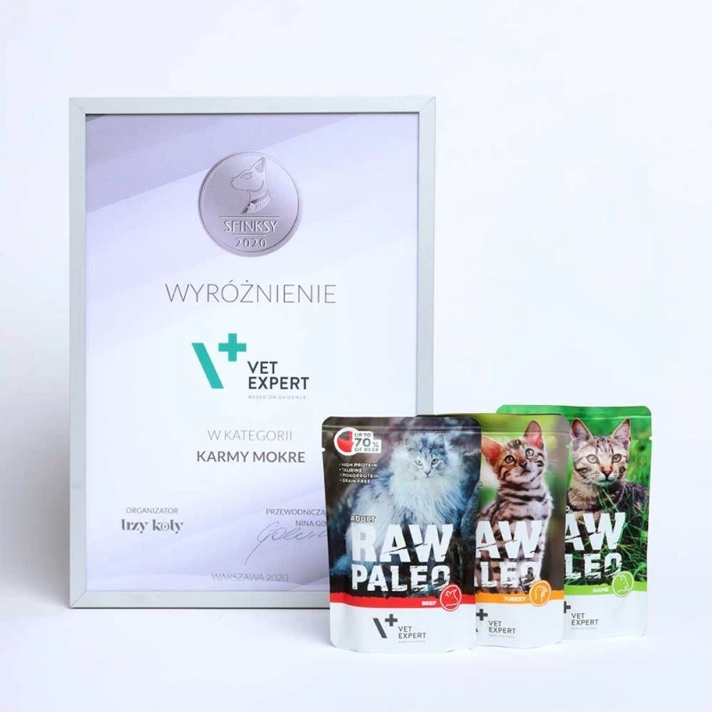 Šlapias kačių maistas VETEXPERT RAW PALEO Adult Venison 100 g — be grūdų vienos porcijos pakelis