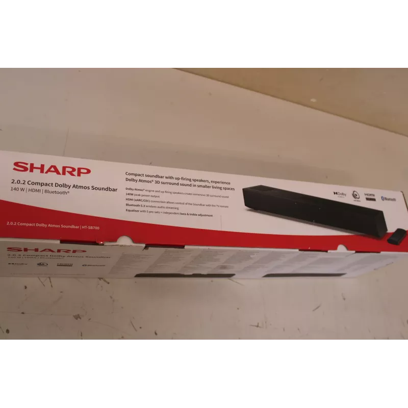 Sharp HT-SB700 2.0.2 kompaktiška Dolby Atmos garso juosta — 140 W, Bluetooth, belaidė, juoda