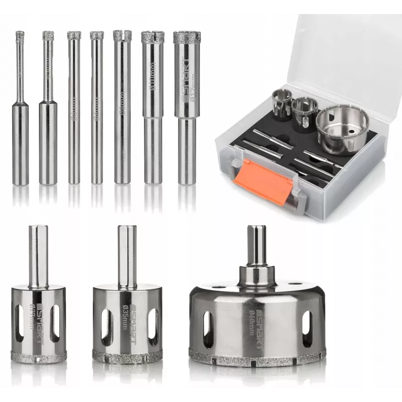 Deimantinių grąžtų rinkinys Smart SM-25-SET10G, 10 vnt., skersmenys 4–68 mm