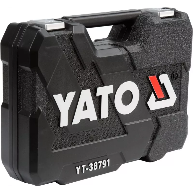 Kištukinių raktų rinkinys YATO YT-38791 — 108 vnt., 1/2 colio pavara, komplekte yra rankena, juodas dėklas