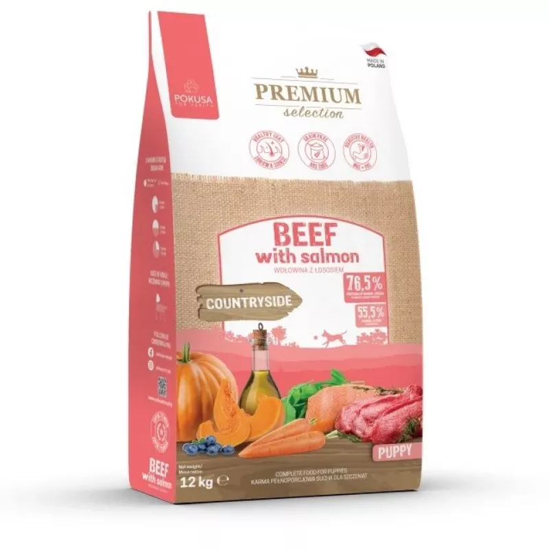POKUSA Premium Selection Puppy Beef with salmon - sausas šunų maistas - 12kg