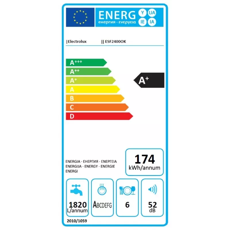 Electrolux ESF2400OK stalviršinė indaplovė 6 vietų komplektams 52 dB