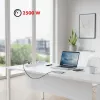 Maitinimo lizdų blokas MACLEAN MCE395 W — 5 lizdai, 3× USB A, 110–240 V kintamoji srovė, 2,1 A USB, maks. 2500 W, baltas, 1,5 m laidas
