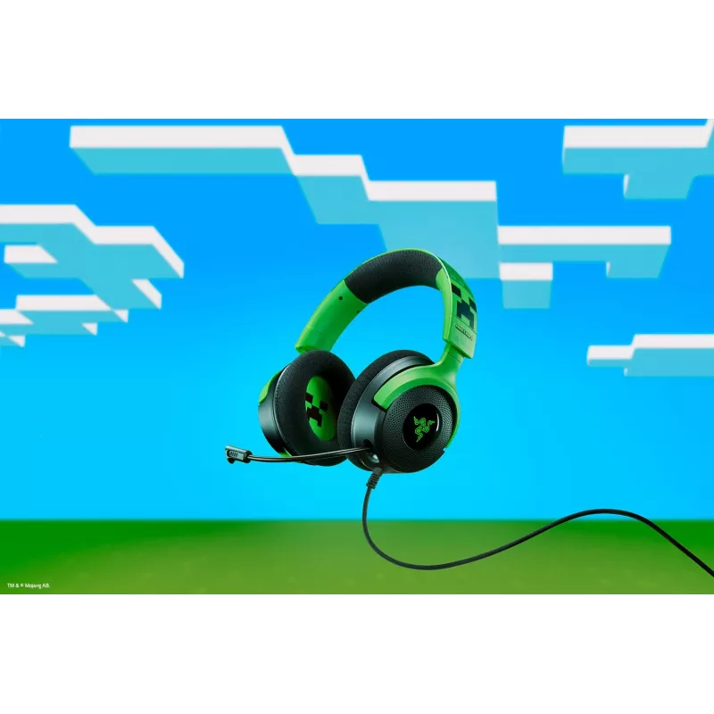 Laidinės žaidimų ausinės Razer Kraken V4 X — antausinės, 20–20000 Hz, 1,8 m laidas, 310 g, juoda/žalia