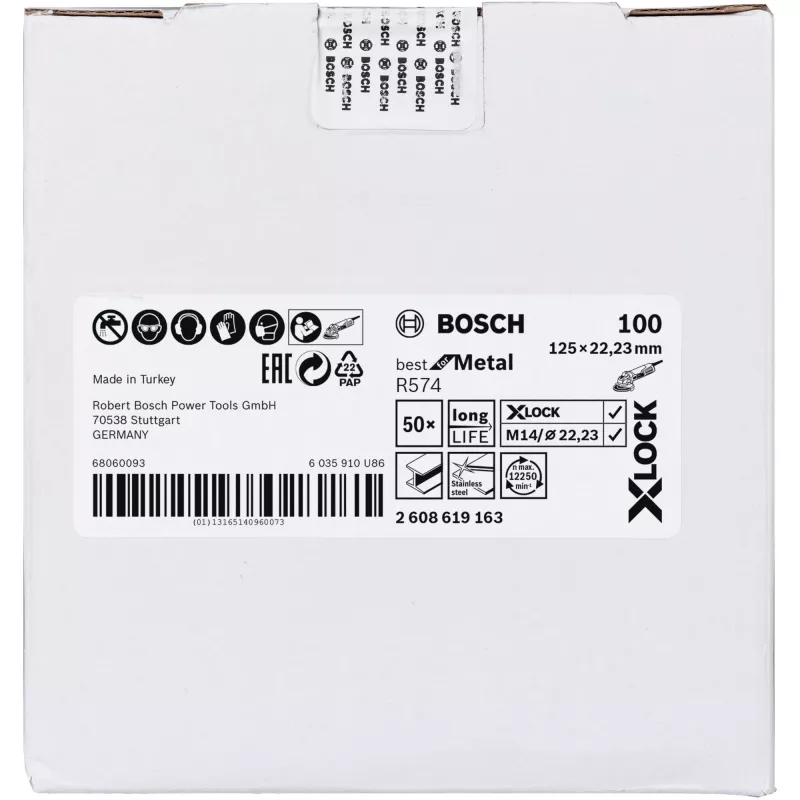 Šlifavimo diskas Bosch X-LOCK R574 Best for Metal 125 mm, storis 1.0 mm, įvorė 22.23 mm