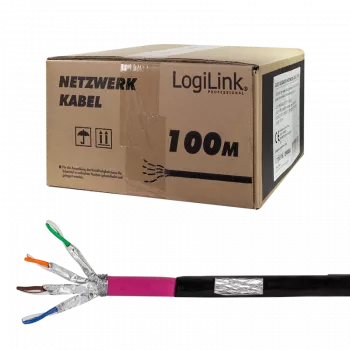 Logilink Professional - Bulk Cable - 100 m - S/FTP -Cat.7 Raw Cable - Halogen-Free, outdoors, Gigabit Ethernet Support, direct burial - Black (CPV0082)